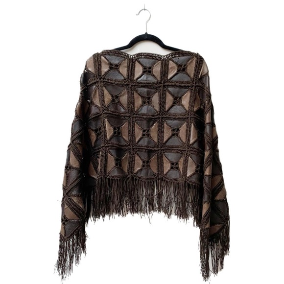 (SOLD) Brown Leather Patch Shawl - Picture 1 of 2